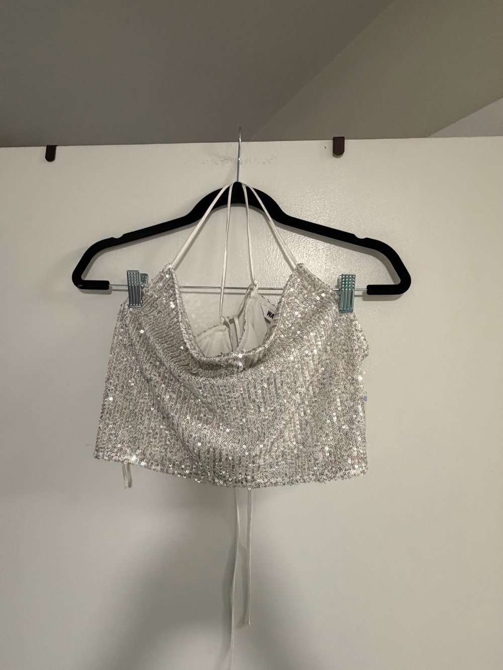 Walter Baker Silver Sequin Cowl Crop Top